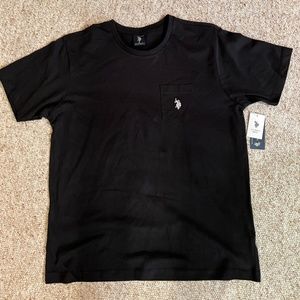 Mens Polo T Shirt Medium Black w/ Pocket